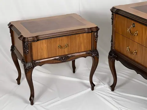 Close view of the side table, carved to match the desk.